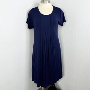 Soft Surroundings Navy Pleated Short Sleeve T-Shirt Dress Size Large